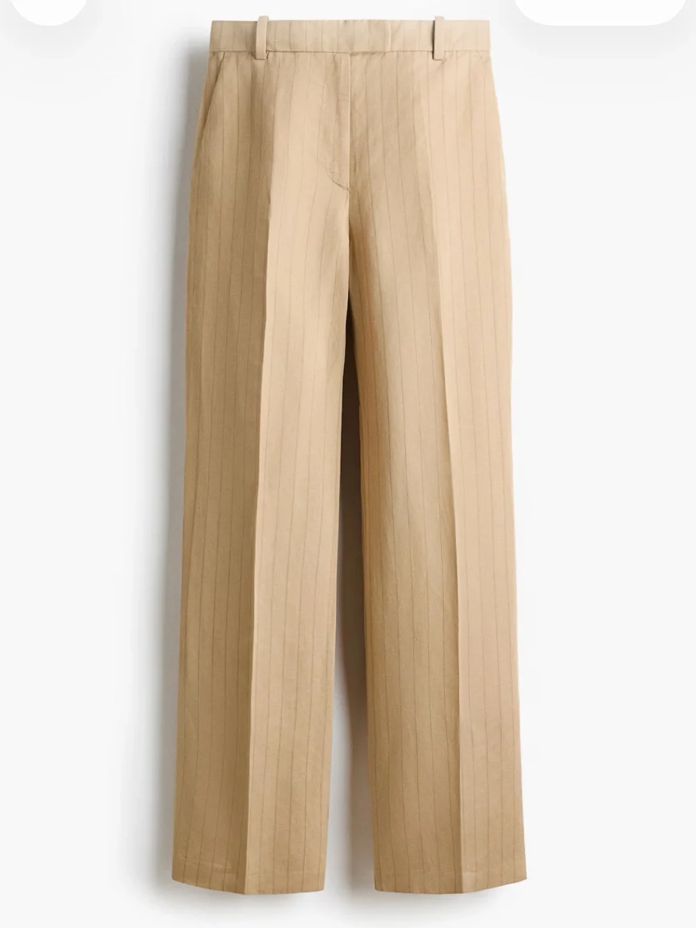 H&M Beige Pinstripe LINEN-BLEND DRESS PANTS